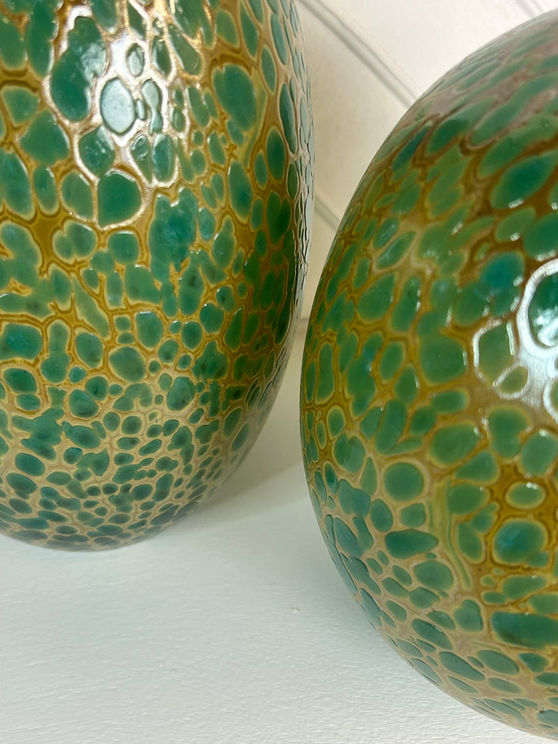 Chunky green brown blown glass vase printed 2 sizes