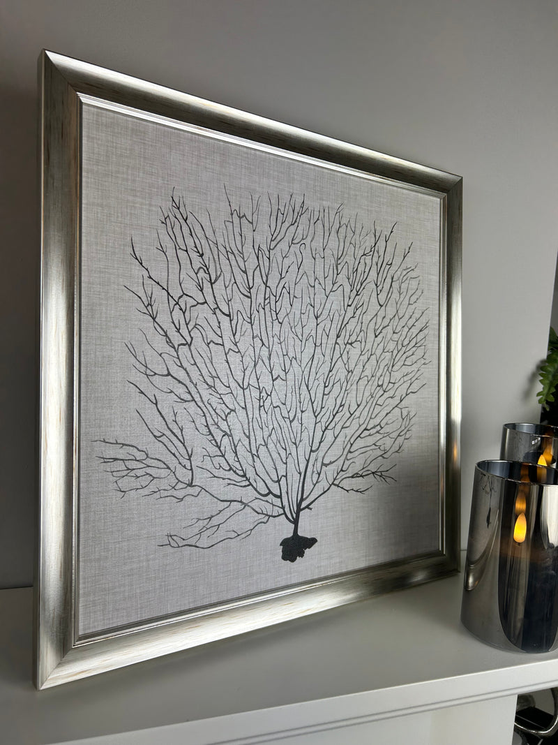 Coral sea fan picture with silver distressed frame by Grace Popp 40x40