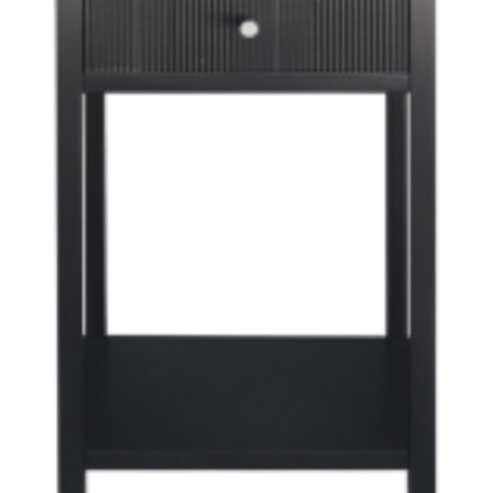 Black lindon ribbed bedside side table with shelf