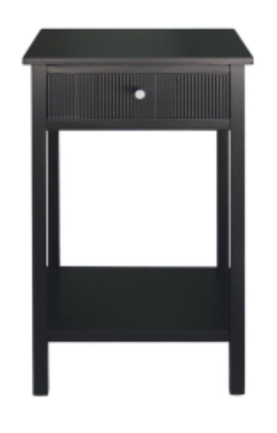 Black lindon ribbed bedside side table with shelf