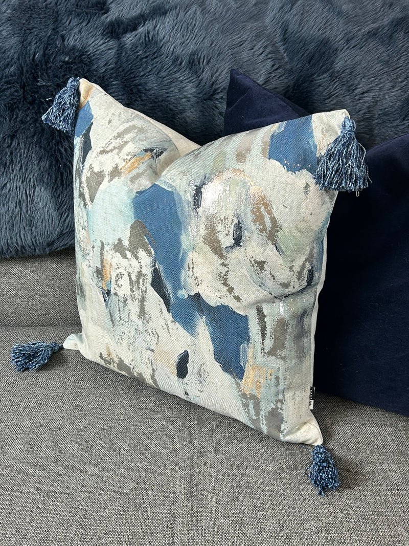 Navy abstract cushion with tassel cushions 45cm