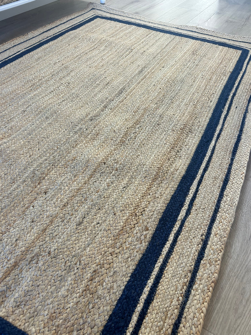 Rectangular Natural with Navy Border Woven seagrass Hemp Rug mat