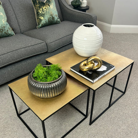 Set of two metal black gold hammered coffee table side table