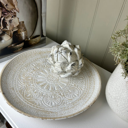 White Wash Wooden Patterned Tray Plate 29cm