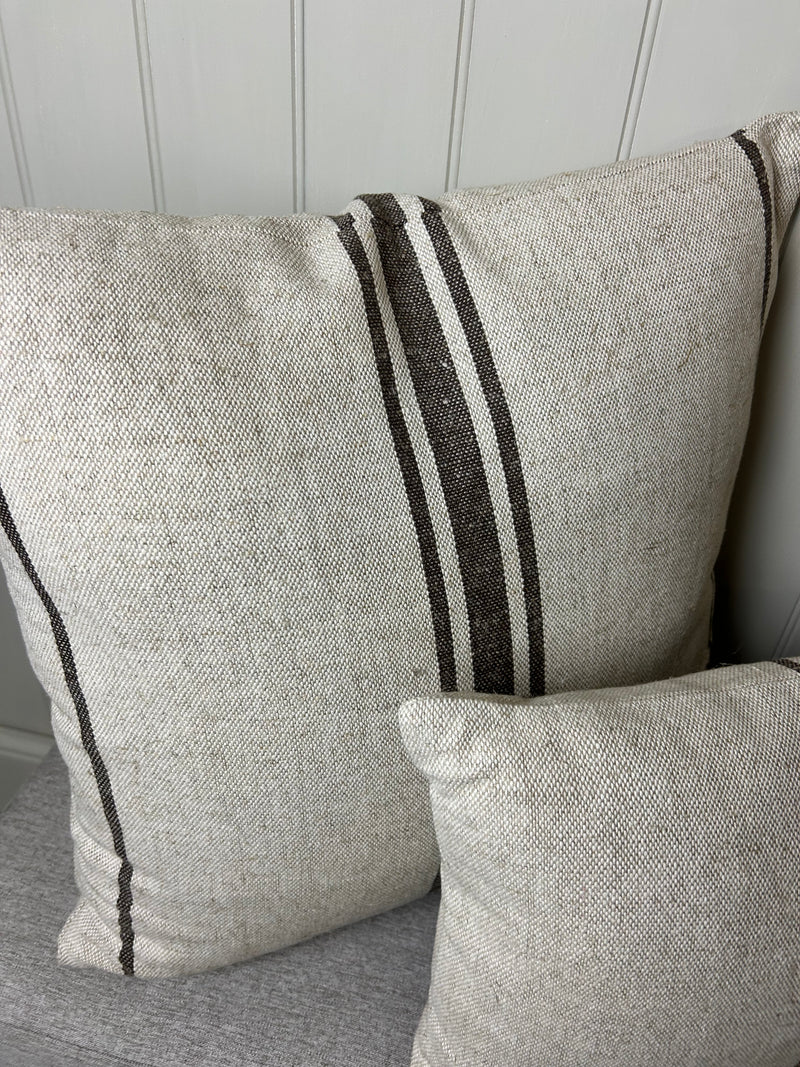 Windrush brown linen natural stripe cushion 50cm