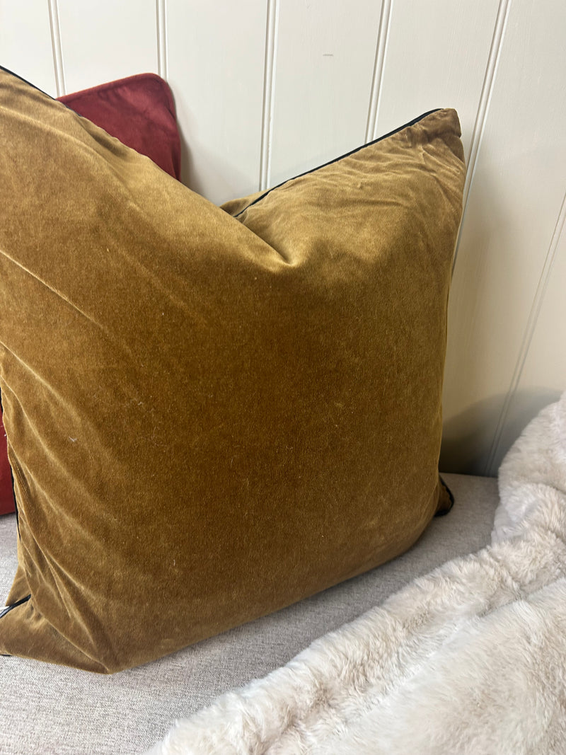 Tobacco dark ochre Velvet Cushion dark trim 40cm Feather Filled