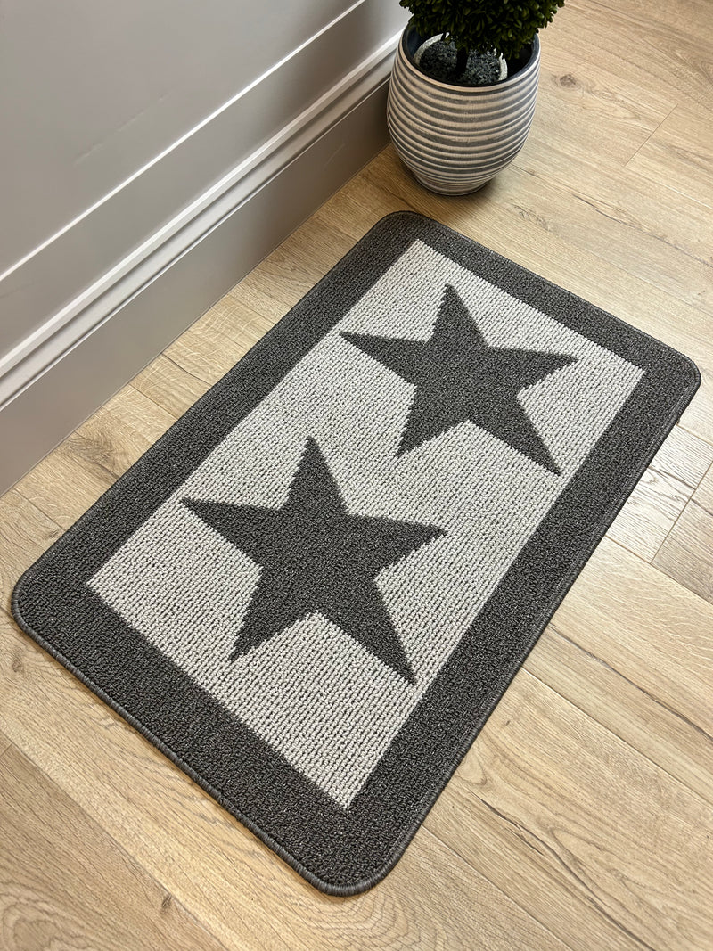 Grey Star Door washable Mat rug 80x50cm and 67x100cm