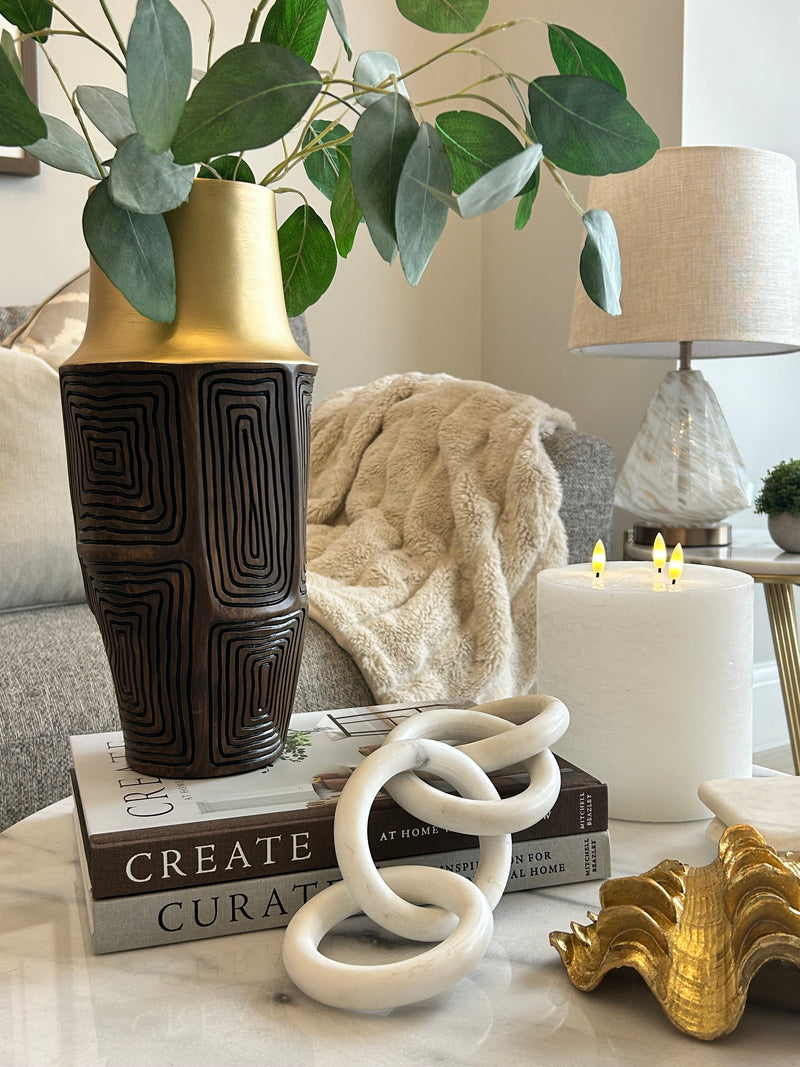 Dark wood look brown and gold textured vase 2 sizes
