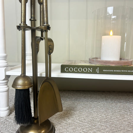 Gold brass fireside companion set