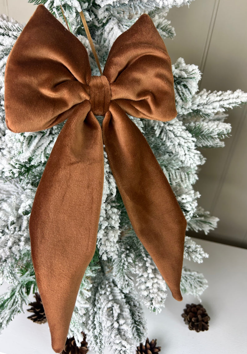Caramel brown velvet soft hanging Bow