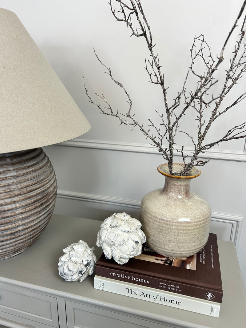 Ceramic textured neutral bottle squat vase