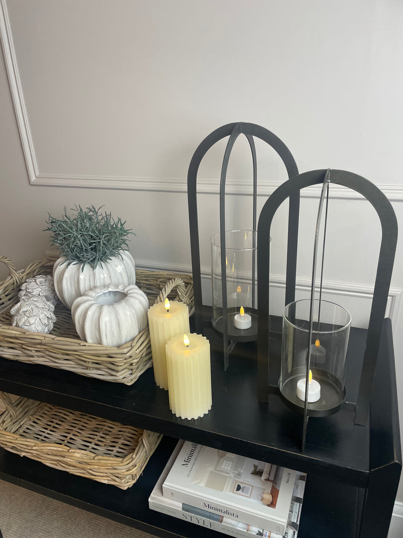 Black arched metal glass candle holder lantern