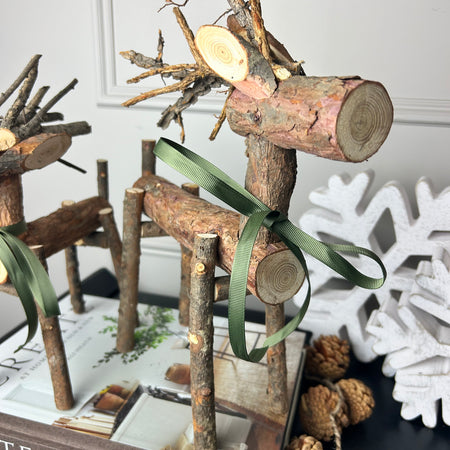 Bark wooden rudolf reindeer two sizes