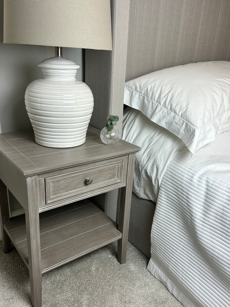 Serene washed wood one drawer side table bedside