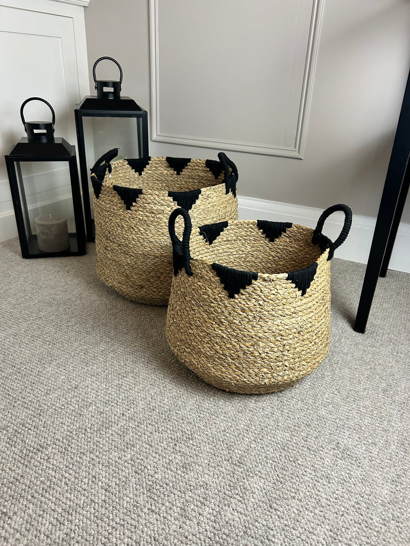 Natural black seagrass handle basket 2 sizes