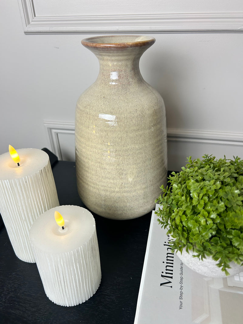 Ceramic textured neutral brown bottle squat and tall vase 2 sizes
