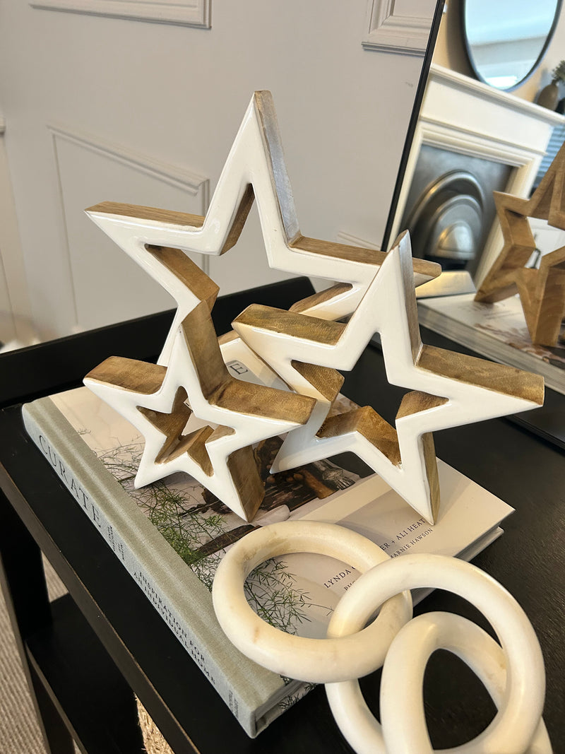 White Enamel and Wood Standing Stars 3 Sizes available