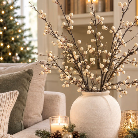 Large off white berry stem with brown twig stem 95cm