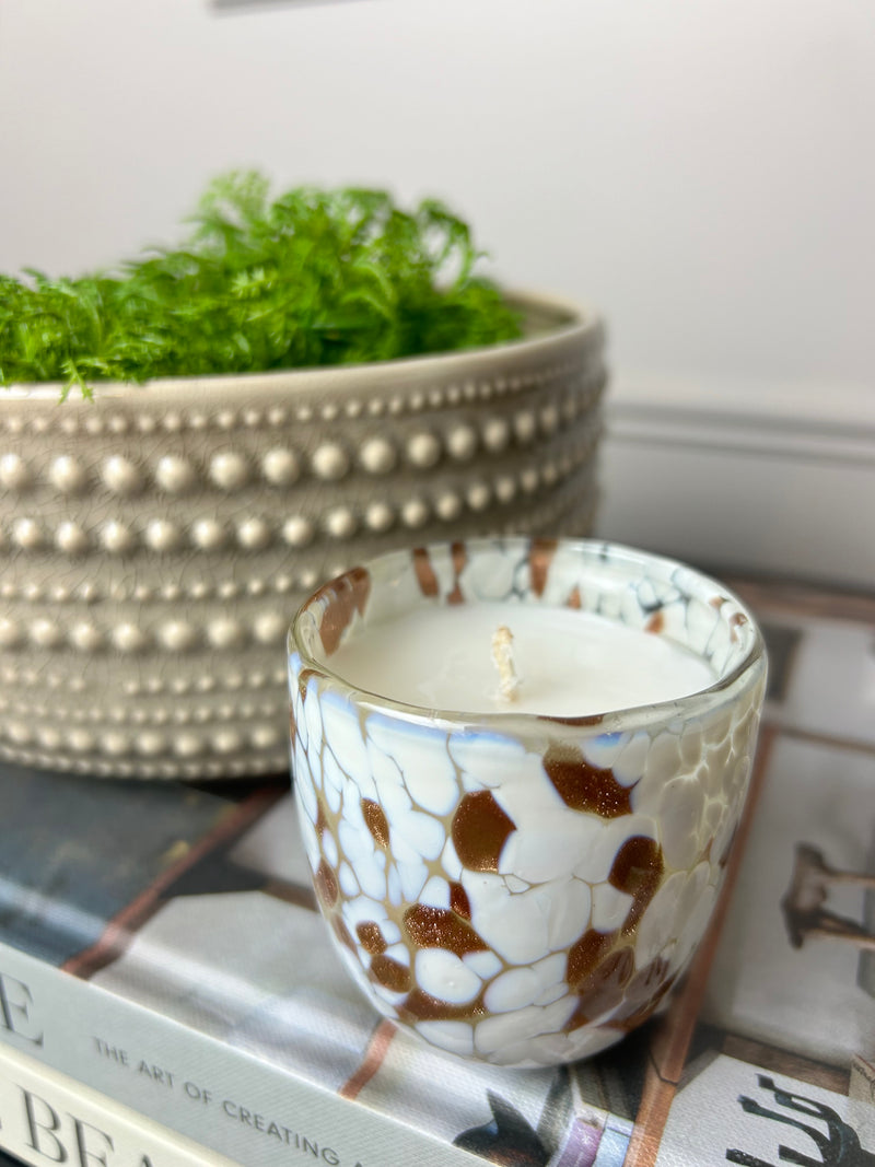 Confetti Effect gold white Glass scented Candle