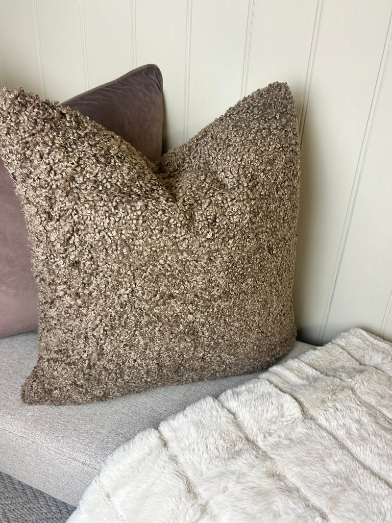 Taupe Teddy Boucle Feather Filled Cushion 45cm