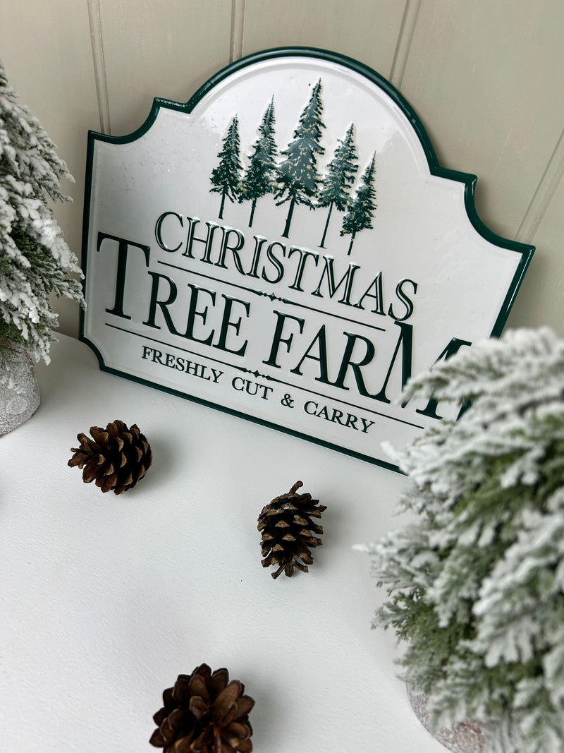White Metal Christmas Tree Farm Sign Plaque