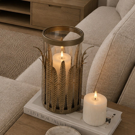 Metal Leaves Bronze tall Candle Holder, 2 sizes