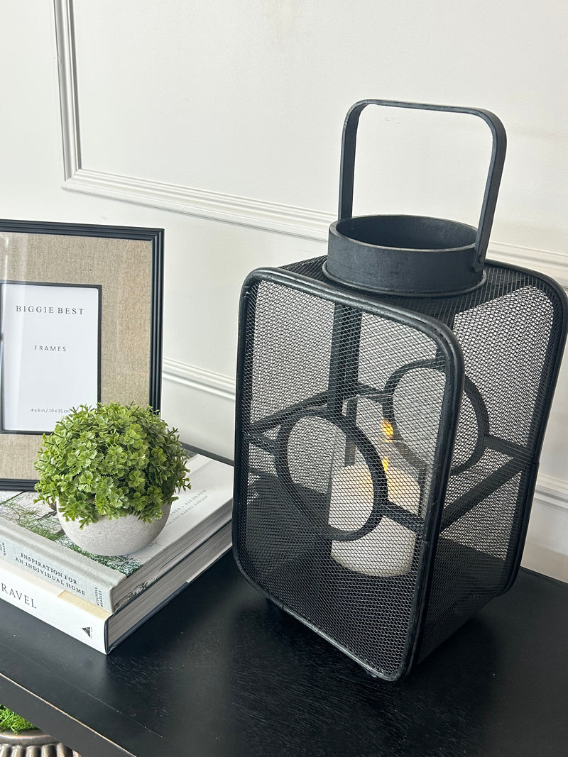 Black Geometric mesh Lantern Candle Holder