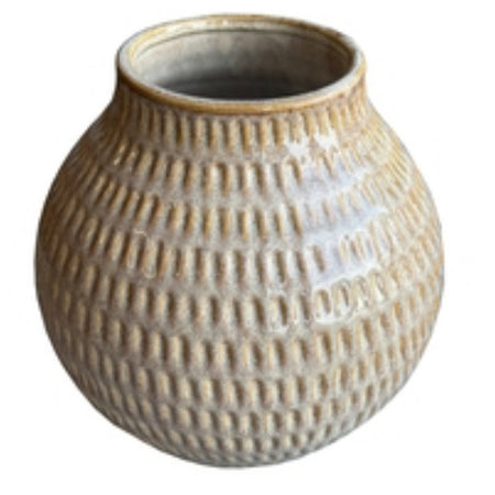 Textured dot dash squat vase brown beige