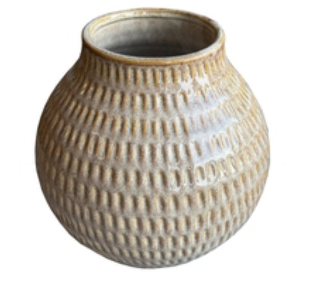 Textured dot dash squat vase brown beige