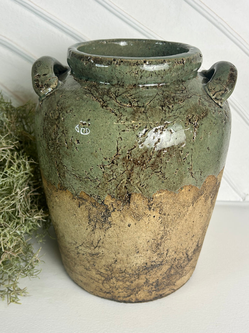 Meysey green natural rustic stone vase