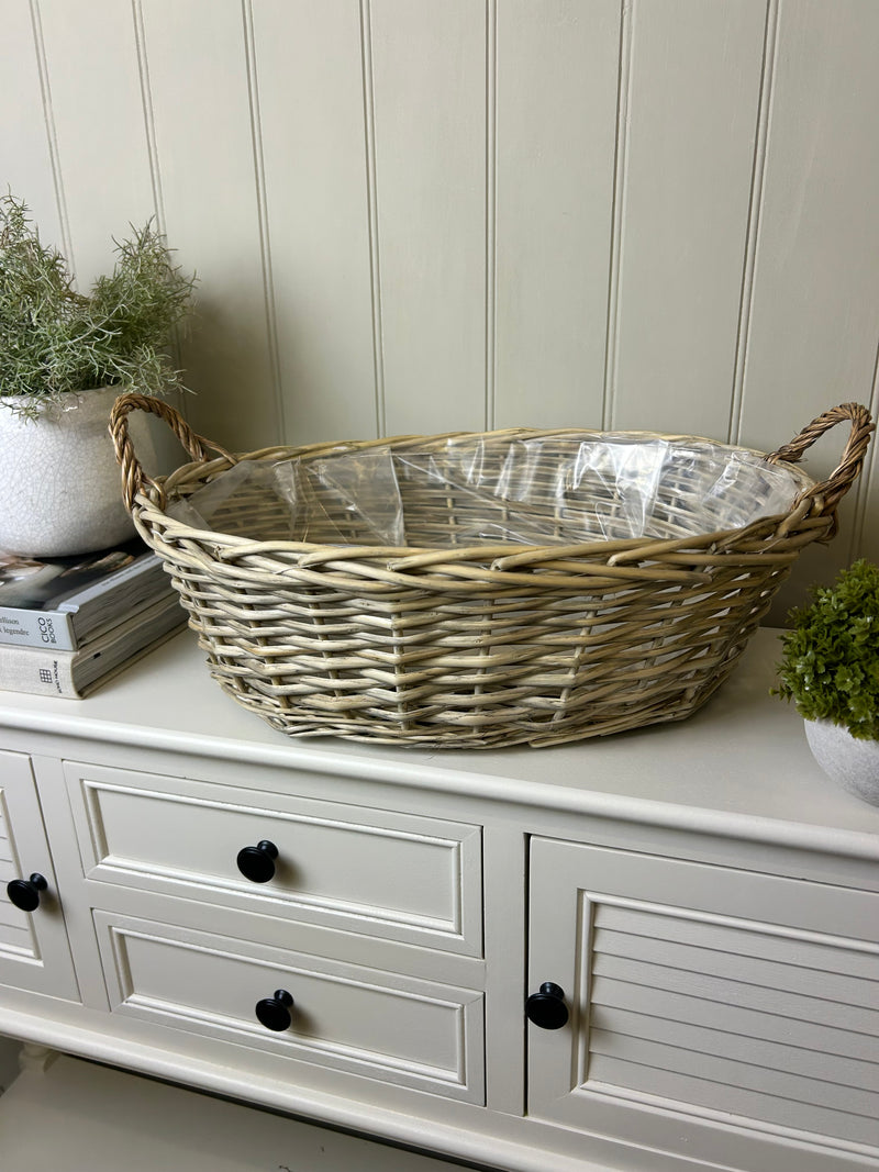 Large Willow wicker lined bulb oval basket