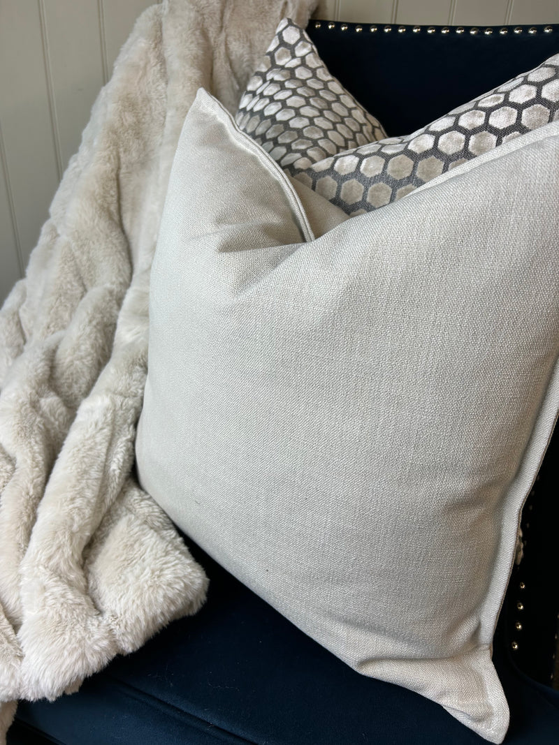 Heavy Linen Natural Mix Feather Filled luxe luxury cushion 45cm