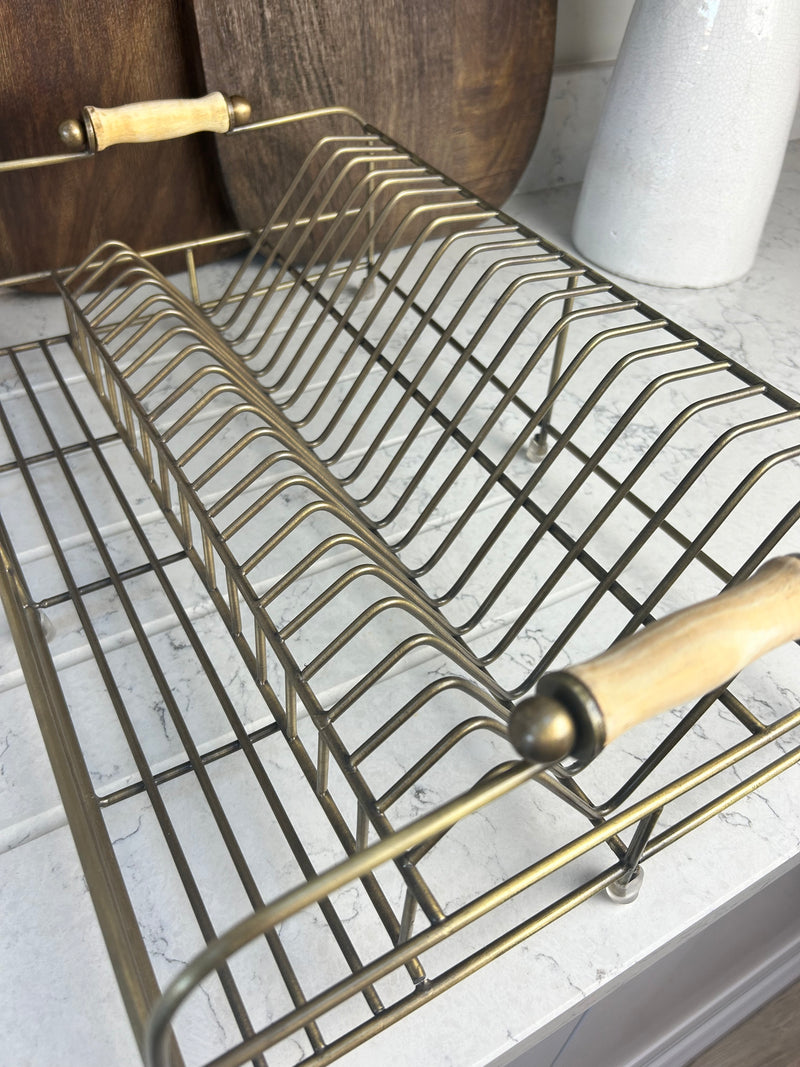 Antique brass Brompton dish plate rack