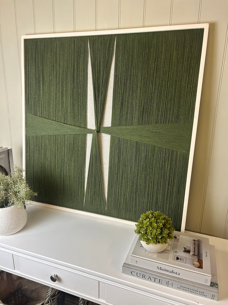 Dark Green String Wall Art With cream Wooden Frame 80cm