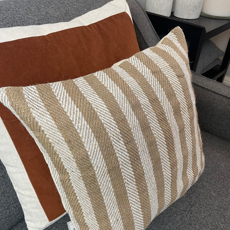 Natural fibres stripe cushion cream stone beige