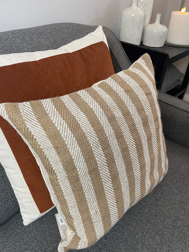 Natural fibres stripe cushion cream stone beige