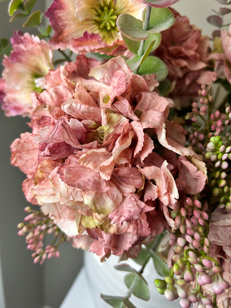 Arrangement 8 pink blush eucalyptus hydrangeas peony berry poppy
