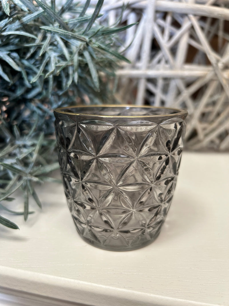 Gold rim glass candle holders mixed