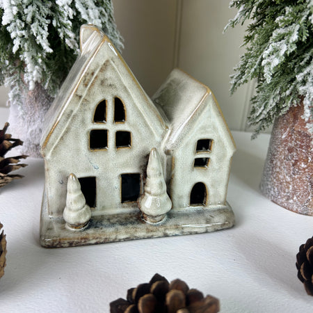 Reactive glaze brown cream Ceramic Led House