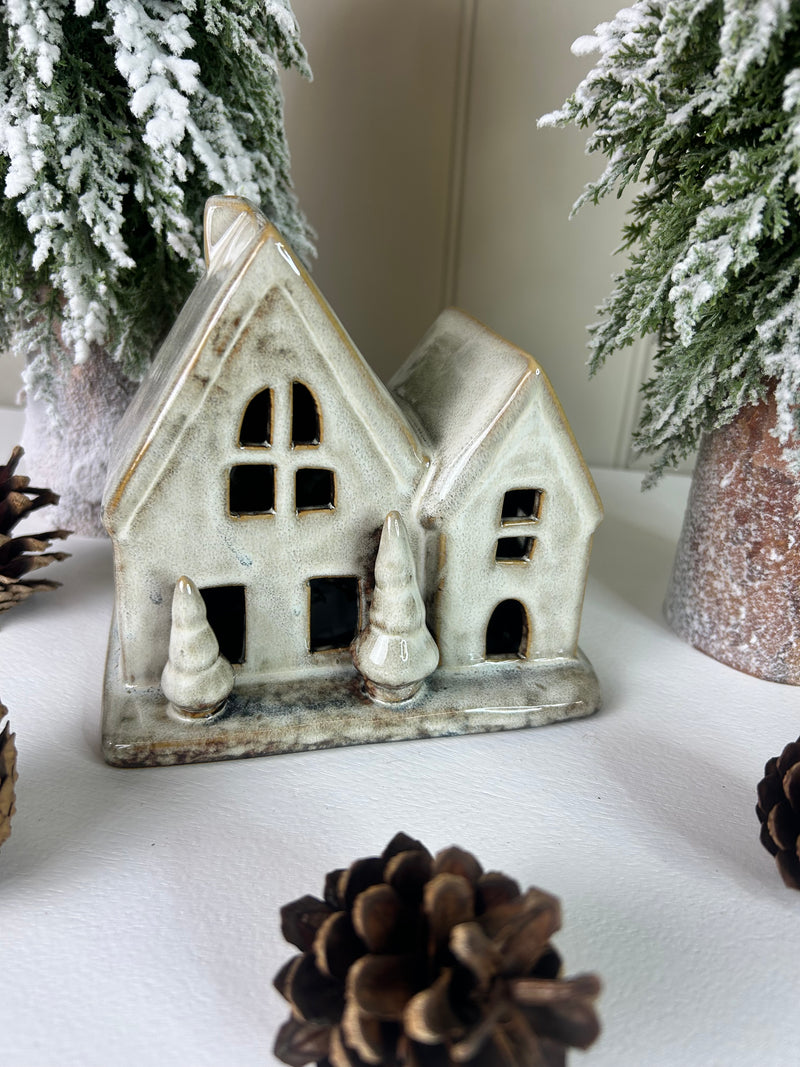 Reactive glaze brown cream Ceramic Led House
