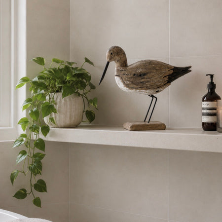 Tall wood textured standing bird on stand 36cm