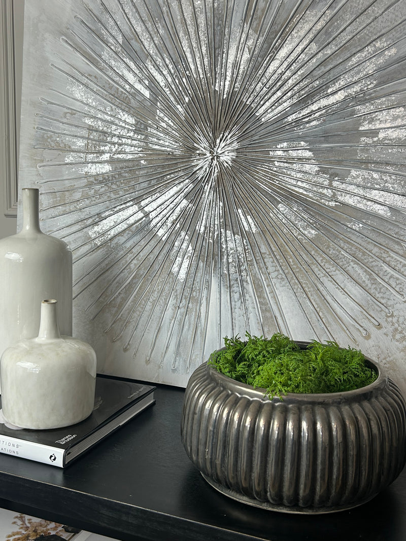 Bronze Pewter Ribbed Ceramic Planter