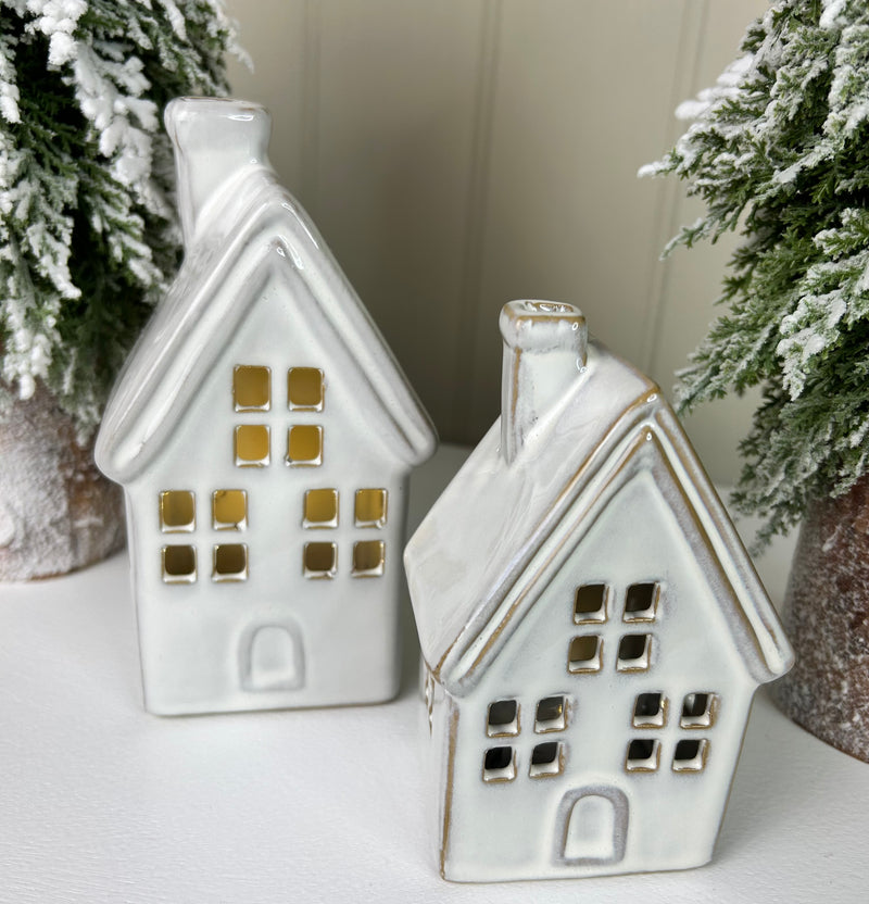 White ceramic LED lit house 2 sizes