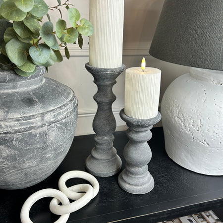 Stone look washed black candle stick 2 sizes