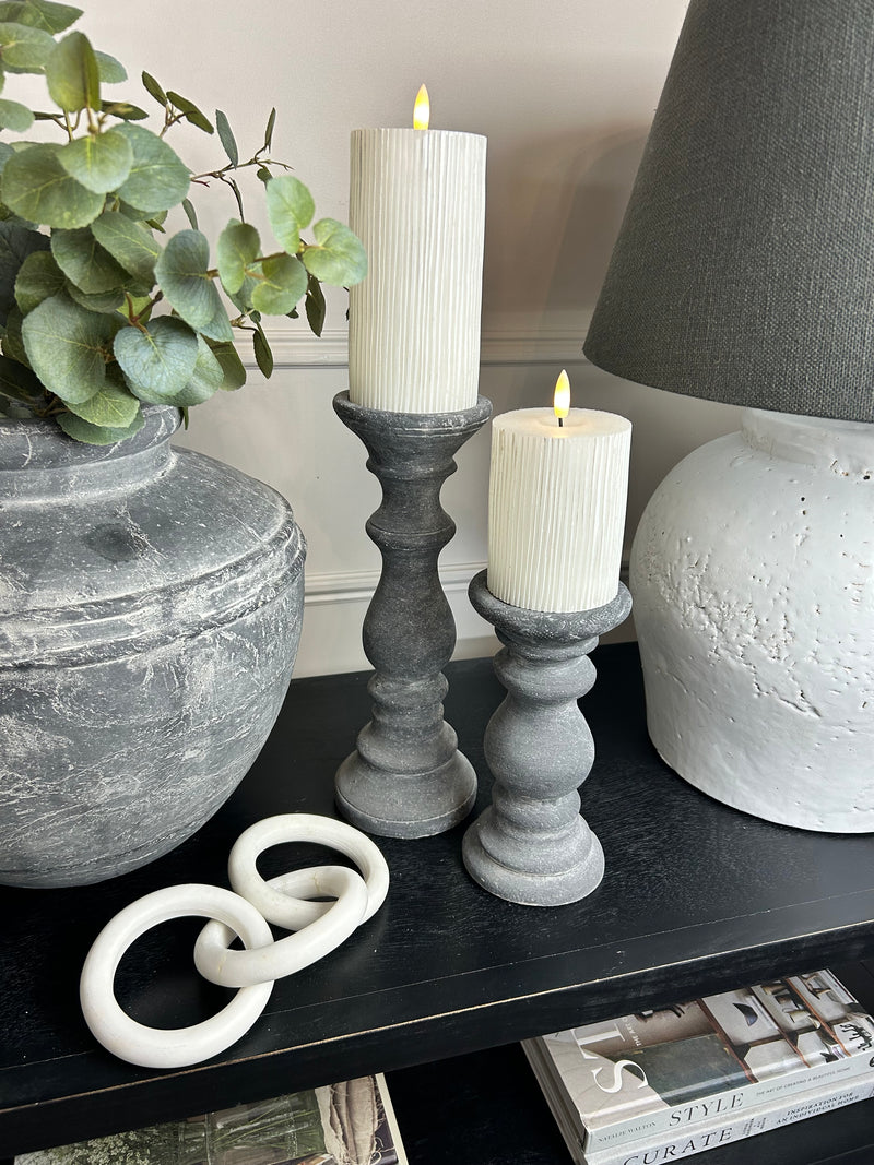 Stone look washed black candle stick 2 sizes