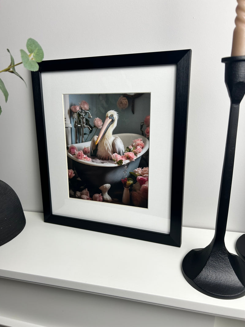 Bathroom joy framed print pelican 30x34cm