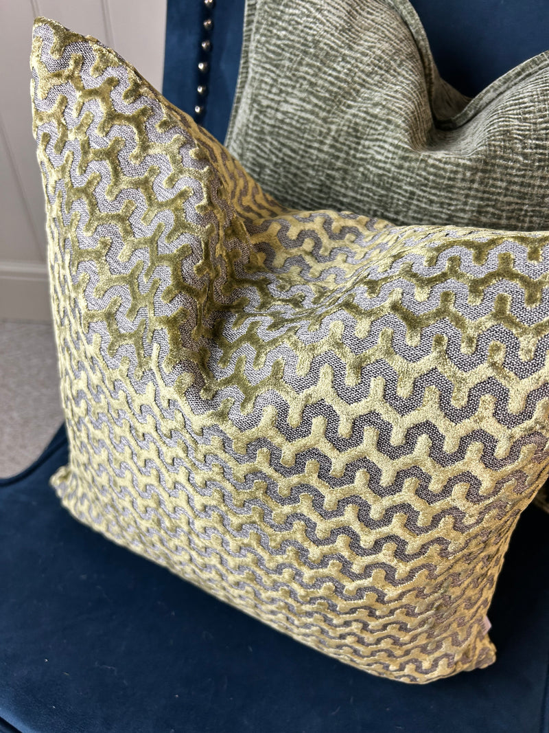 Oslo luxury Olive Green textured print luxury cushion 43cm