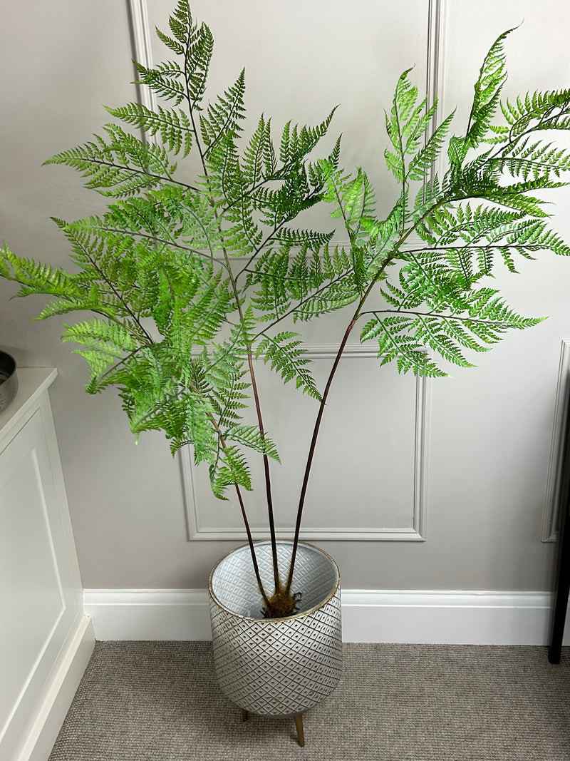 White and gold textured metal floor planter 2 sizes