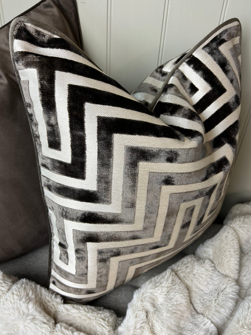 Back in stock soon Paul Moneypenny Chocolate Geo Patterned print Amazing luxury Cushion 43cm