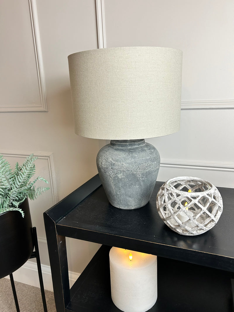 Darcy Stone White Lamp With Linen Shade